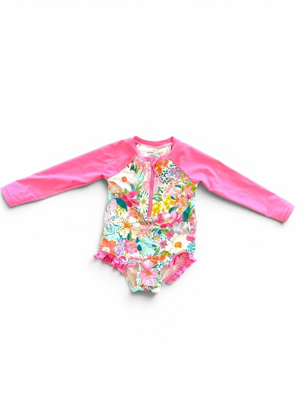 Caden Lane Floral Long Sleeve Ruffle One Piece Swimsuit Rash Guard 3 T toddler